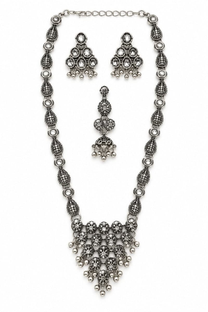 Oxidised Silver Plated Pendant Set with Earrings