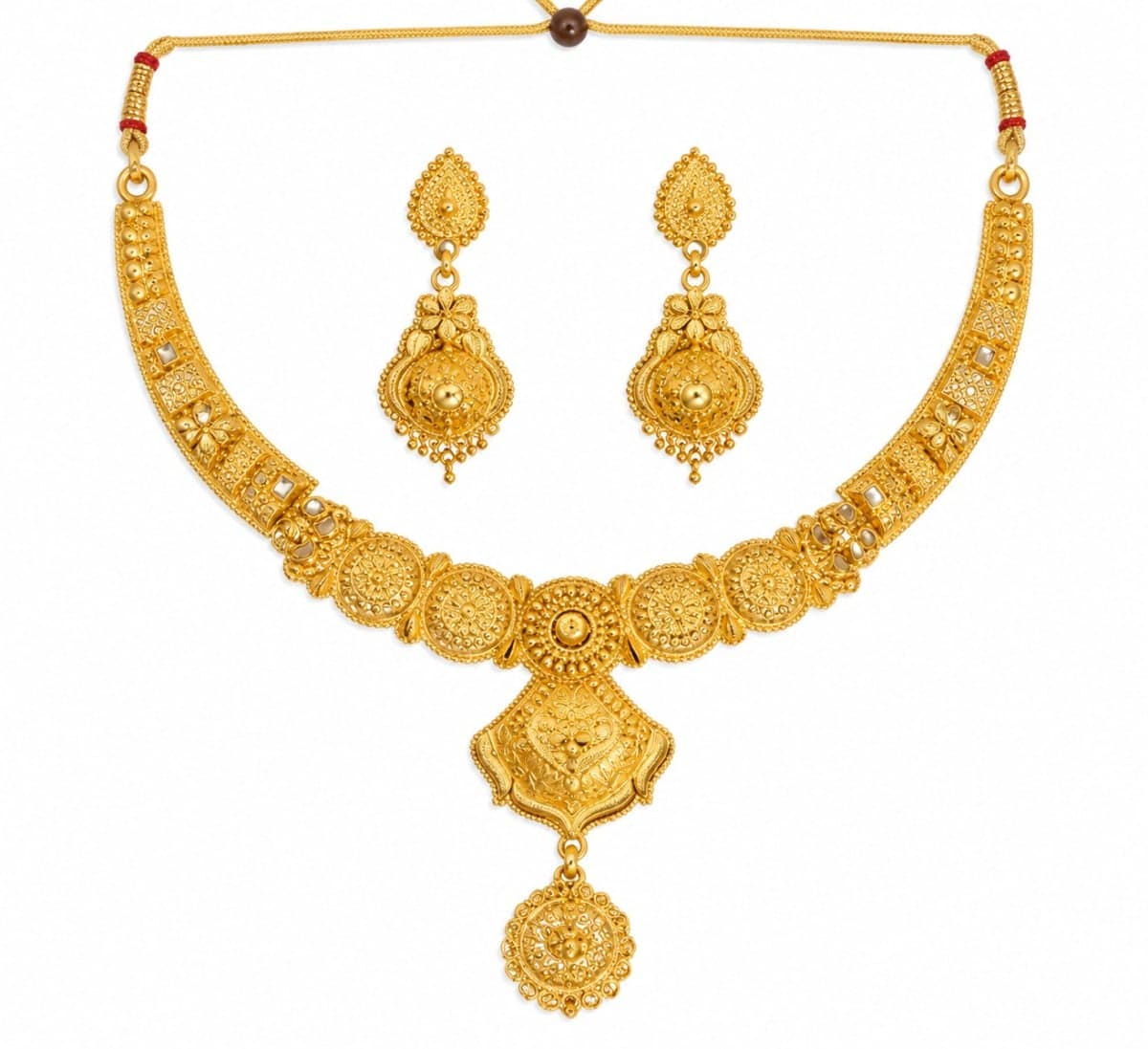 Gold-Toned Traditional Necklace Set with Matching Earrings